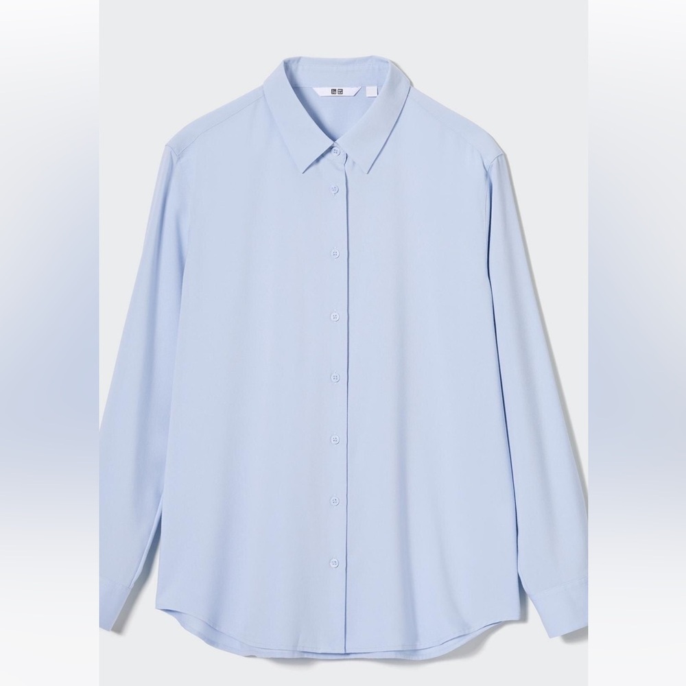 Uniqlo Rayon Long Sleeve Blouse in Light Blue